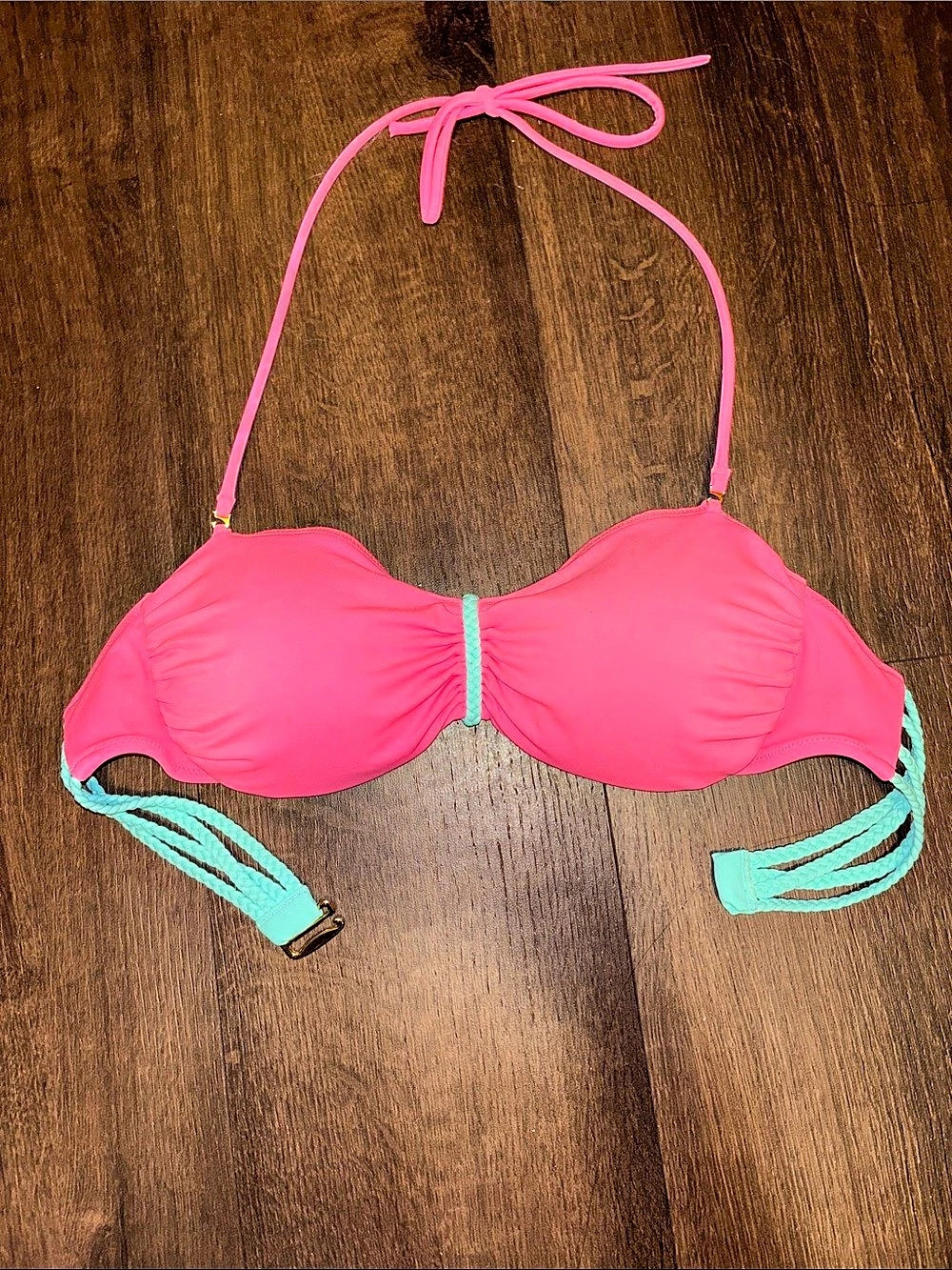 Pink & Teal Bikini Top Victoria Secret sz 36B